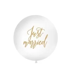 Kæmpeballon - pastel hvid - just married i guld