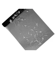 Sort organza bordløber - sølv brokade mønster