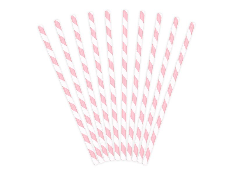 Papir sugerør - lys pink - hvide striber