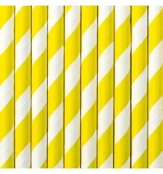 Papir sugerør - gule og hvide striber