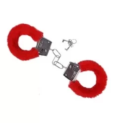 Rød plys håndjern med 2 nøgler