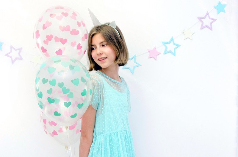 Billede af Krystal klar balloner med mint hjerter, 30 cm - 6 stk.
