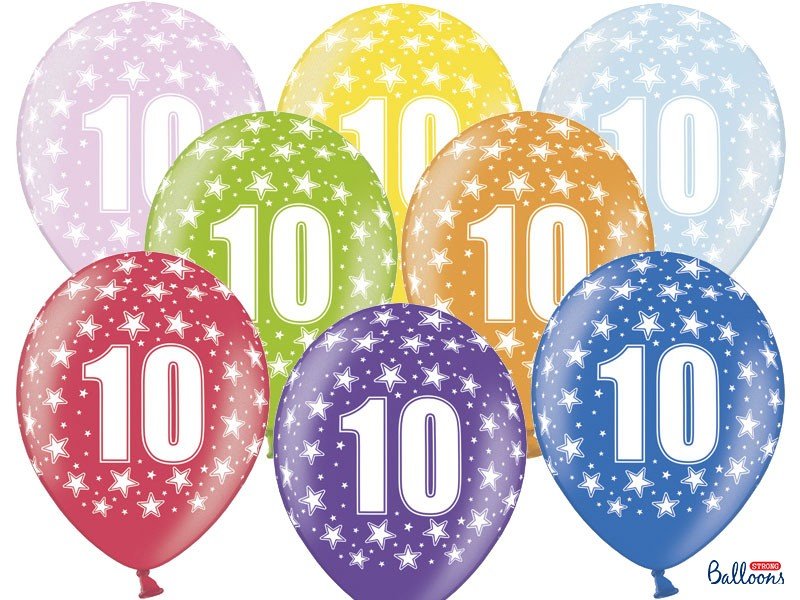 Blandet Metallic Balloner 10 års fødselsdag, 30 cm - 6 stk.