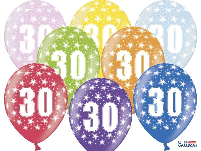 Blandet Metallic Balloner 30 års fødselsdag, 30 cm - 6 stk.