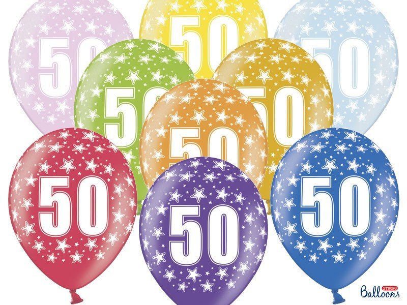 Blandet Metallic Balloner 50 års fødselsdag, 30 cm - 6 stk.
