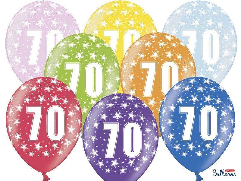 Blandet Metallic Balloner 70 års fødselsdag, 30 cm - 6 stk.