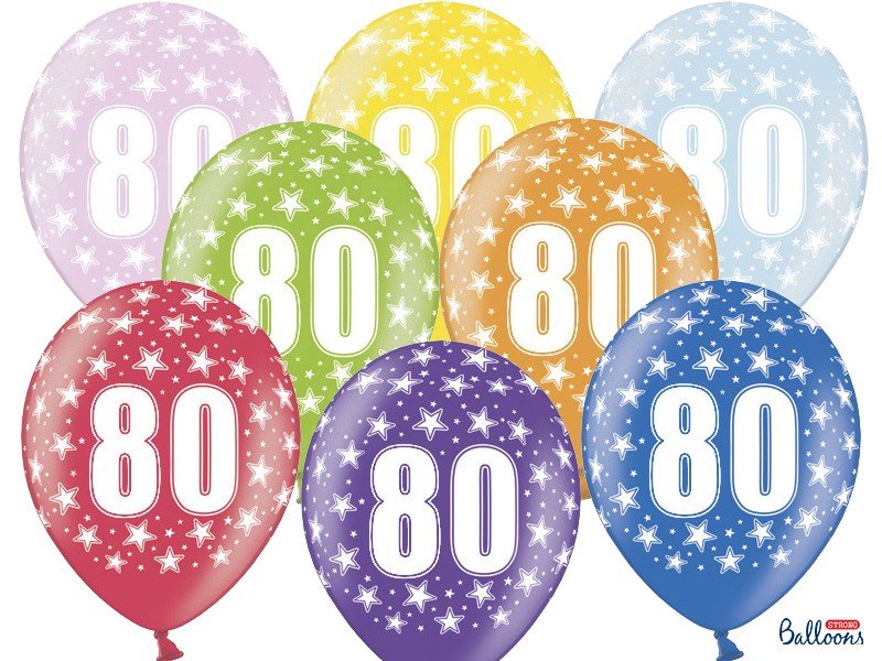 Blandet Metallic Balloner 80 års fødselsdag, 30 cm - 6 stk.