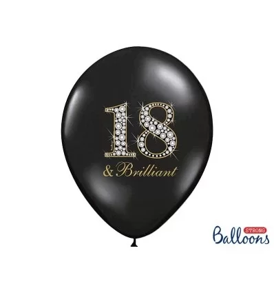 Pastel Sorte Balloner tekst"18 og brilliant" 30 - 6 stk.