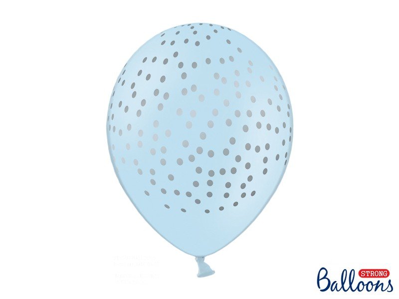 Lys blå balloner sølv prikker 30 cm 6 stk.