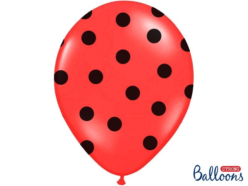 Pastel Rød Balloner med sorte prikker, 30 cm - 6 stk.
