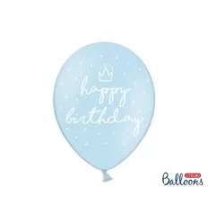 Lyseblå balloner teksten happy birthday i hvid 30 cm 6 stk.