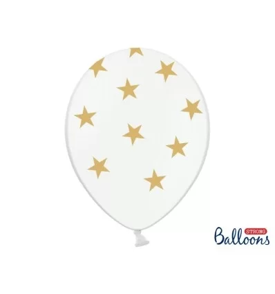 Pastel Hvide Balloner med Guld stjerner