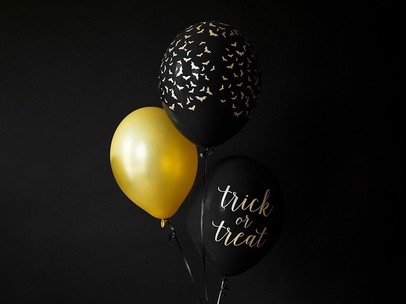 Billede af Sorte balloner med guld flagermus 30 cm 6 stk.