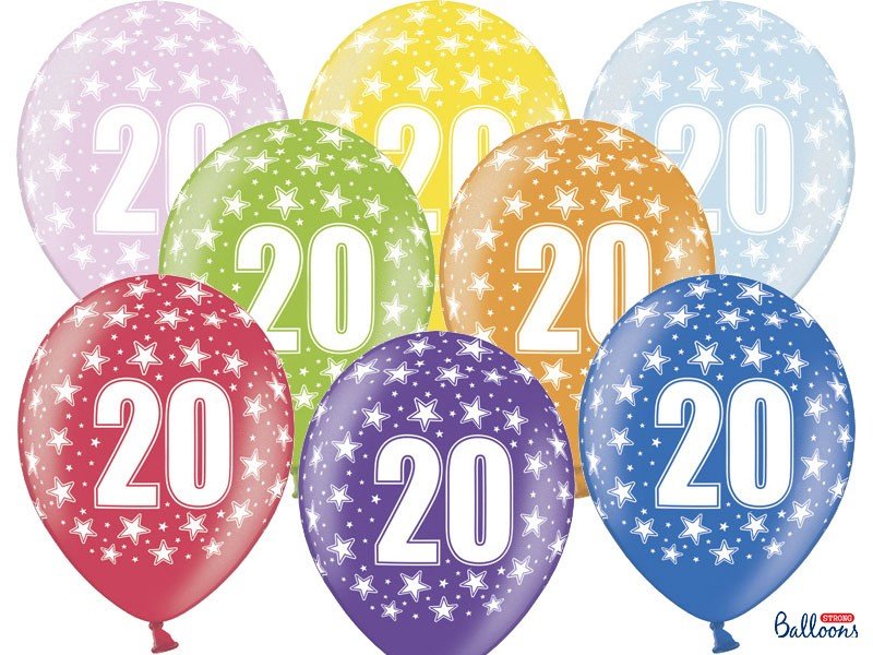 Blandet Metallic Balloner 20 års fødselsdag, 30 cm - 50 stk.
