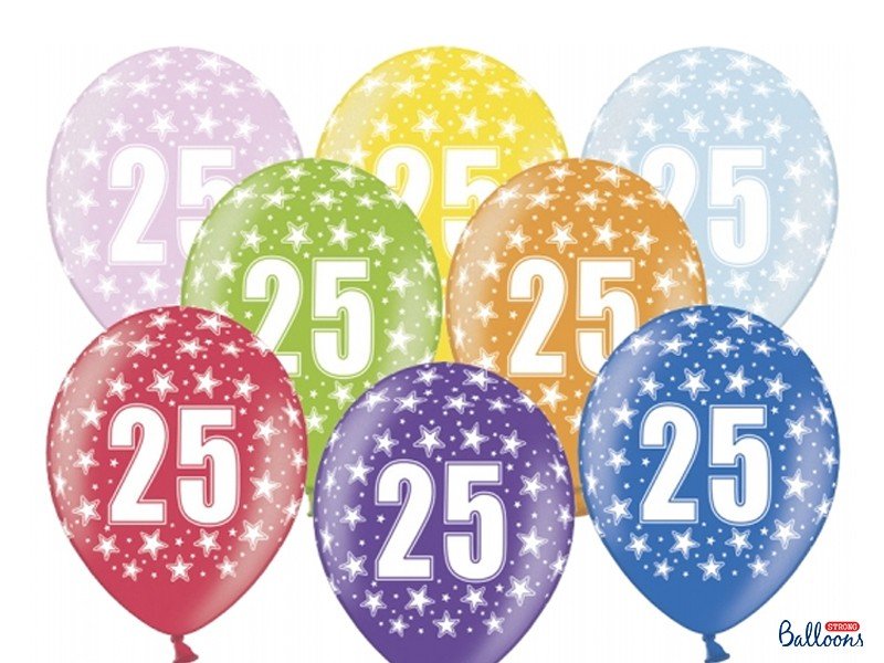 Blandet Metallic Balloner 25 års fødselsdag, 30 cm - 50 stk.