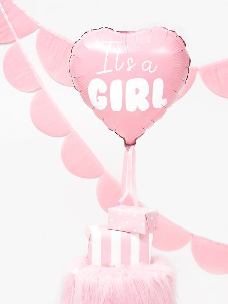 Folie ballon - Hjerte - It's a girl - lys pink - 45 cm