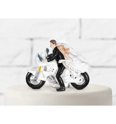 Brudepar kage figur (På motorcykel) - 11 cm