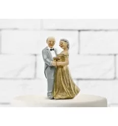 Brudepar kage figur (Guld brudepar) - 12 cm