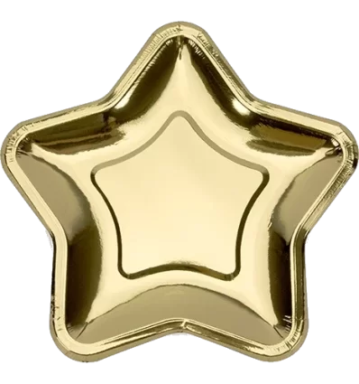 Skinnende guld paptallerkner - Stjerne 18 cm