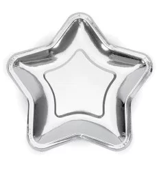 Skinnende sølv paptallerkner - Stjerne 18 cm