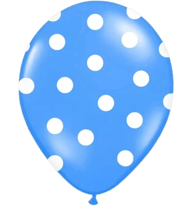 6 stk. Blå ballon med hvide prikker