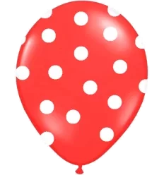 6 Stk. Rød ballon med hvide prikker