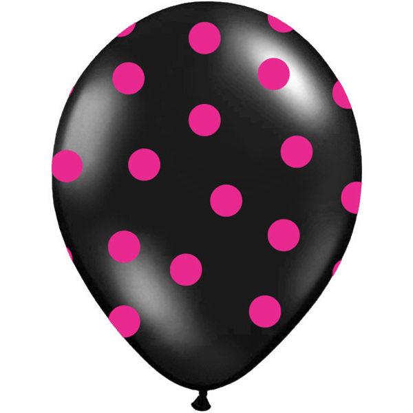 6 Stk. Sort ballon med pink prikker