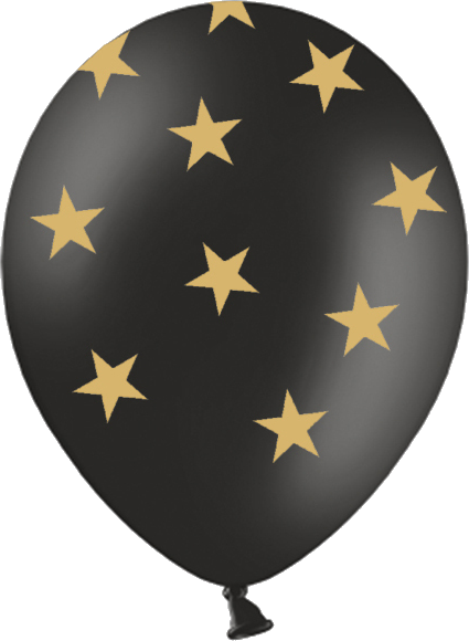 6 Stk. Sort ballon med guld stjerner