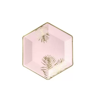 Lys pink paptallerkner med guld blade - 23 cm