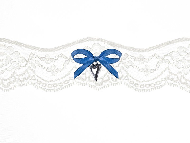 Blonde strømpebånd med blå sløjfe