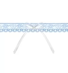 Lys blå blonde strømpebånd med hvid sløjfe