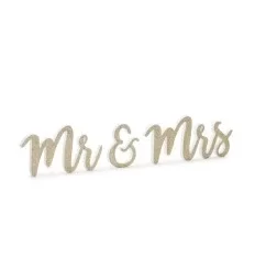 Mr og Mrs skilt - guld glimmer