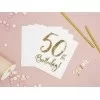 Hvide - servietter- teksten "50 th birthday" i guld