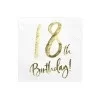 Hvide - servietter- teksten "18 th birthday" i guld