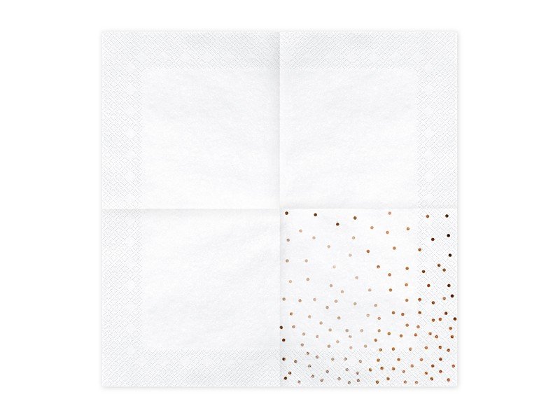 Hvide servietter med rosen guld prikker - 33 x 33 cm
