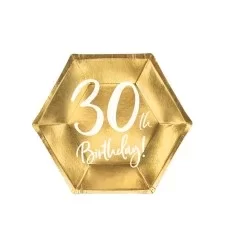 30 års fødselsdags paptallerkner - guld - 20 cm - 6 stk