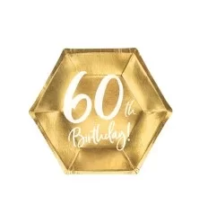 60 års fødselsdags paptallerkner - guld - 20 cm - 6 stk