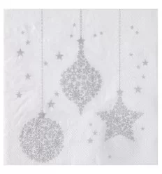 Jule servietter - Stjerne og kugler - Hvid