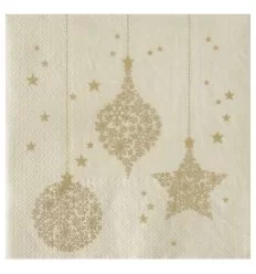 Jule servietter - Stjerne og kugler - Ivory