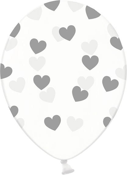 6 stk. klar ballon med sølv hjerter
