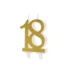 "Fødselsdags stearinlys nummer 18, guld - 7,5cm