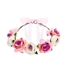 Blomster krone, hvid og pink - 17cm