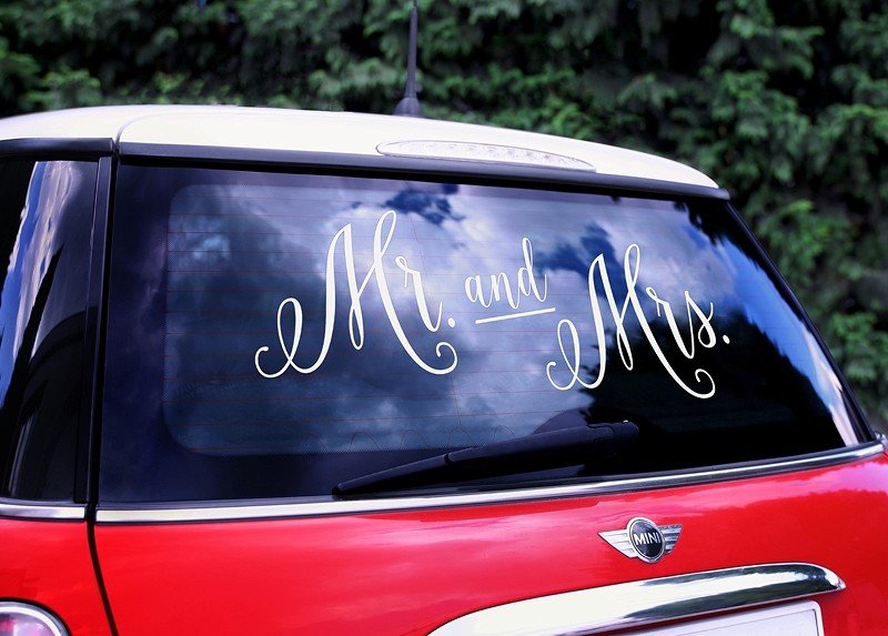 Billede af Bryllups pynt bil - Mr and Mrs klistermærke