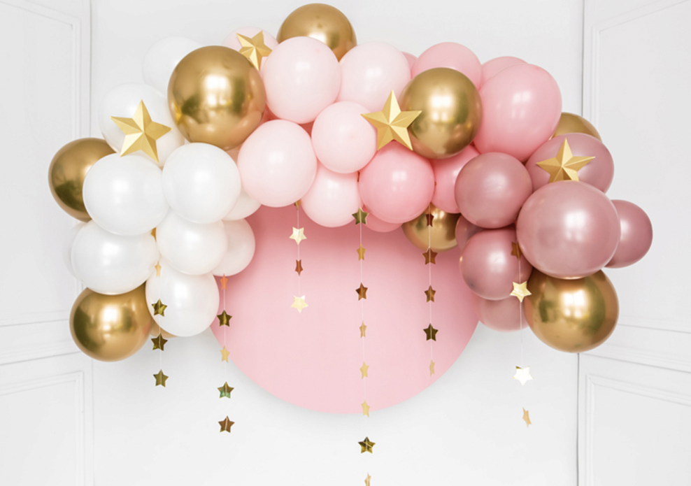 Ballon Dekorationssæt i pink, hvid og guld.