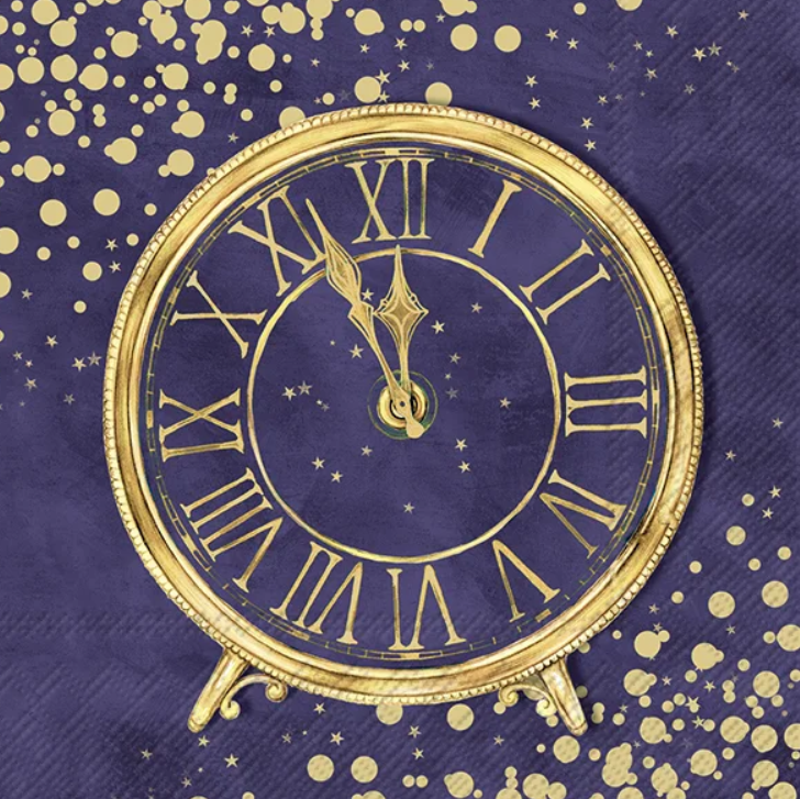 Billede af Nytårsservietter blå med guld ur