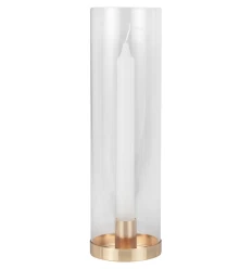 Guld lysestage med cylinder glas