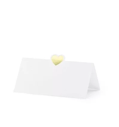 Hvid bordkort - guld hjerte