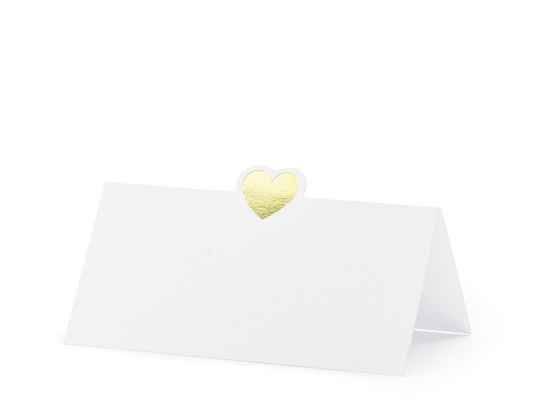 Billede af Hvid bordkort - med guld hjerte