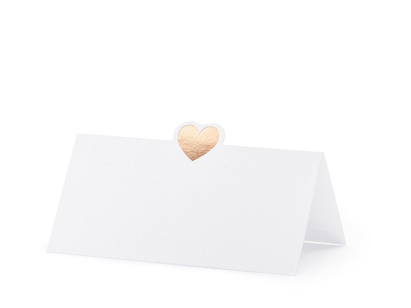 15: Hvid bordkort - med rosen guld hjerte