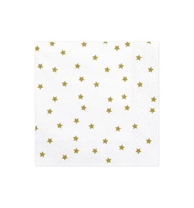 Hvid - servietter - guld stjerner - 33x33.